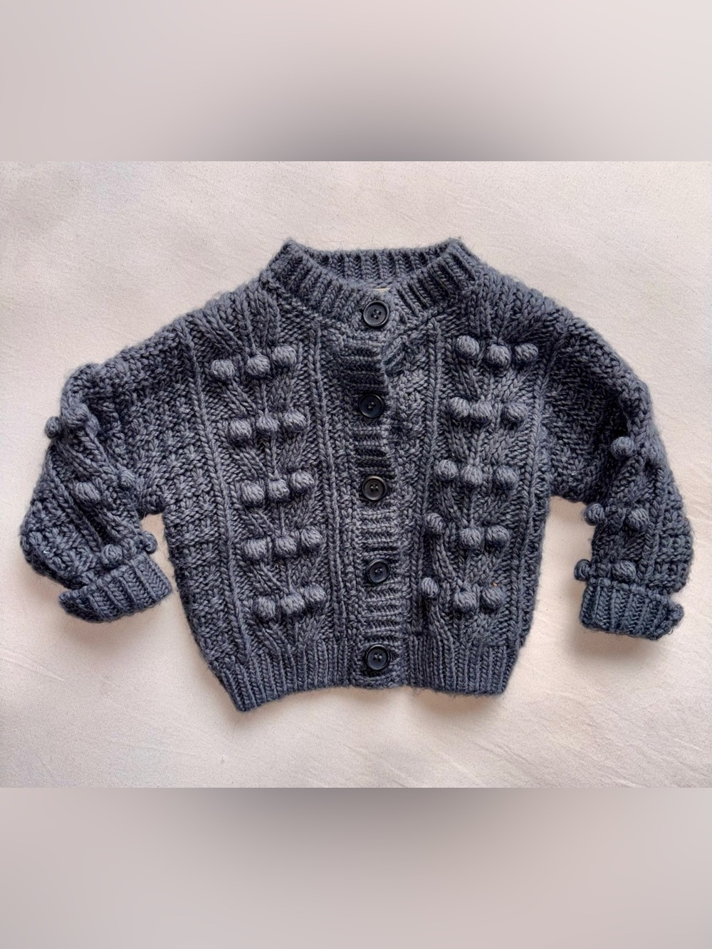 Rylee + Cru Dusty Blue Chunky Bobble Knit Button Cardigan